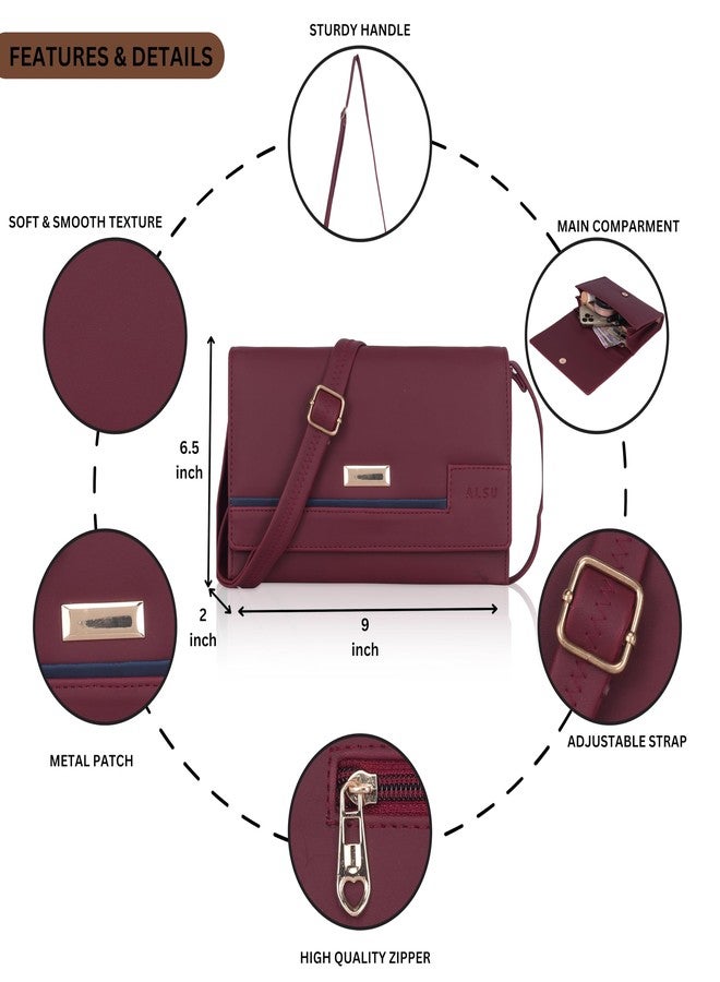 ALSU Women's Sling Bag Maroon Trendy crossbody bag | ladies purse handbag | deattachable straps |card slots (ath-001mar) - Image 3